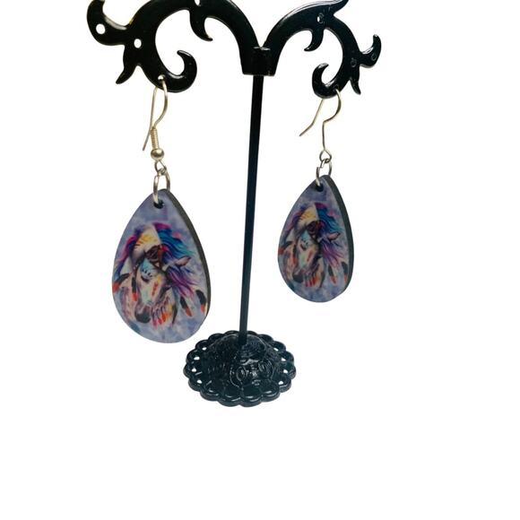 Unicorn Hook Pierced Earrings Lightweight Double Sided 2.4" Drop - Picture 5 of 7